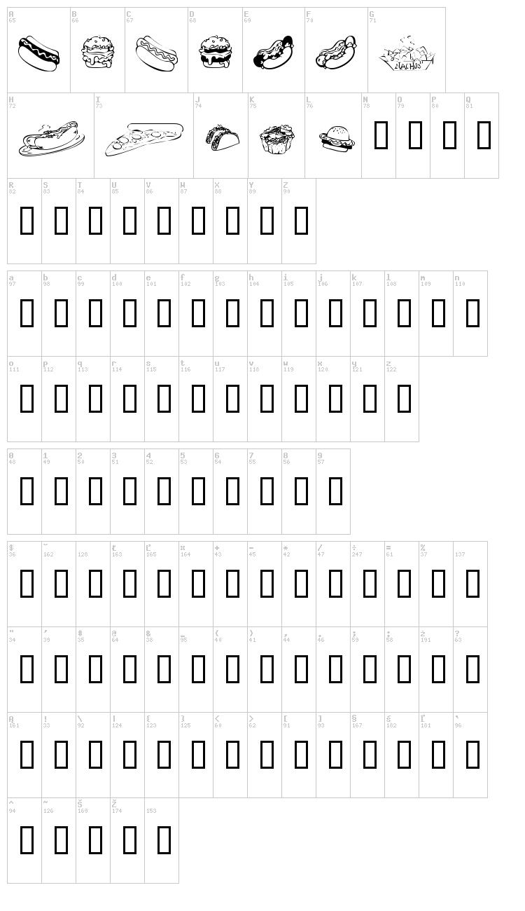 KR Fast Food font map
